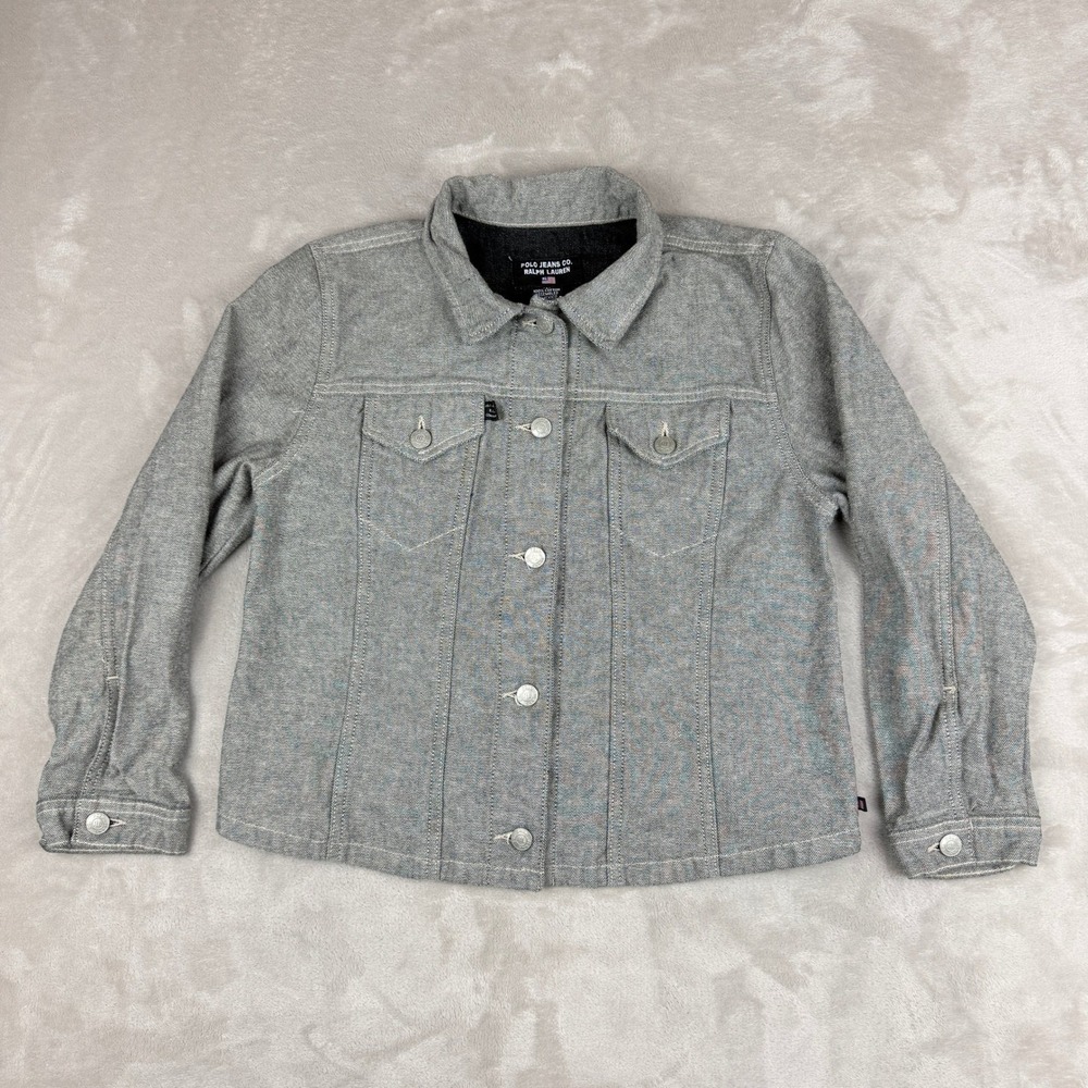 Vintage Polo Jeans Ralph Lauren Denim Jacket Women L (Fit S) Gray Trucker Y2K